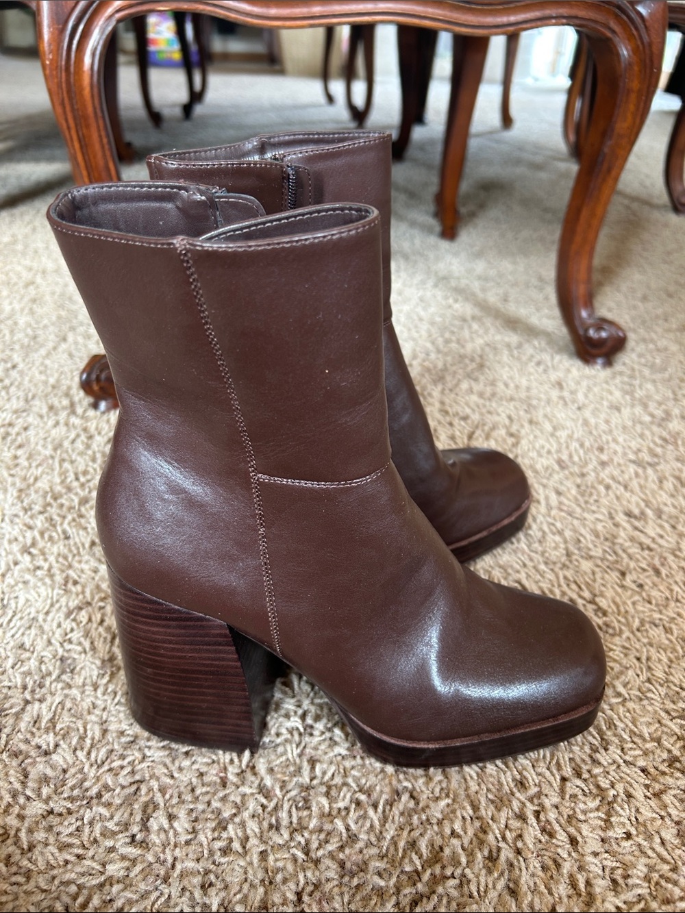 Madden Girl Chocolate Brown Leather Block Heel Ankle Boots